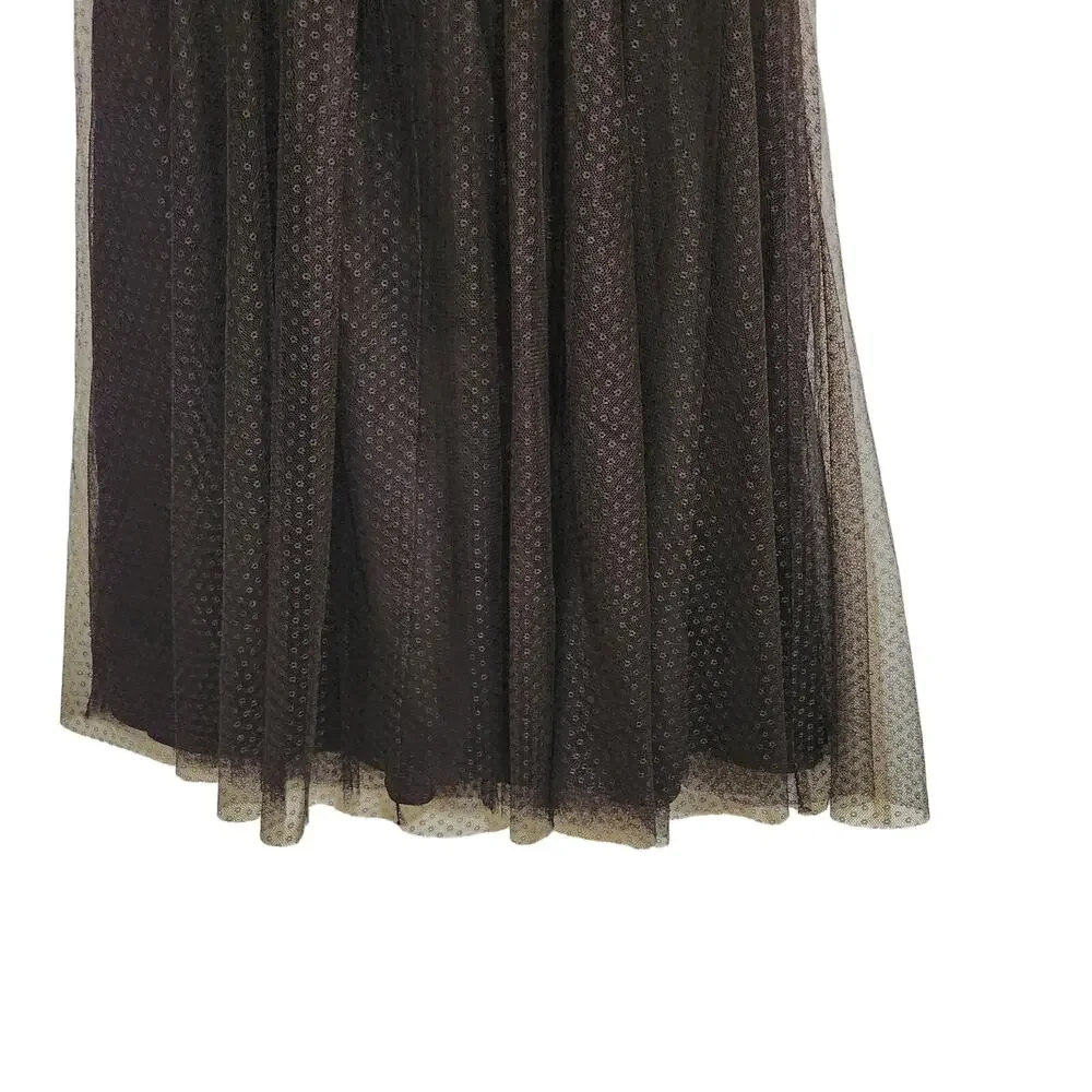Needle & Thread Black Back Zip Below The Knee A-Line Dotted Tulle Midi Skirt 0